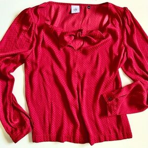 CAbi Red Blouse Dot Pattern Bow-Tie Preppy Feminine Classy Top Business Casual